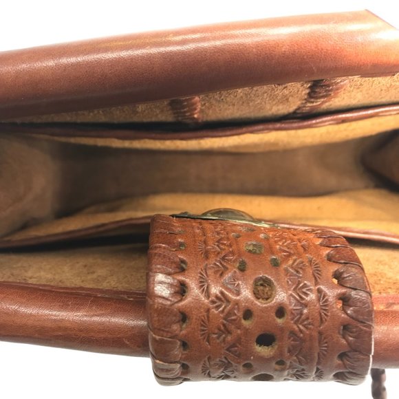 Shoulder Bag Two Handle Brown Leather Southwestern Concho Handmade Morocco - Picture 12 of 15